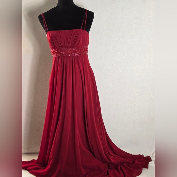 David's Bridal Spaghetti Strap Chiffon Beaded Empire - Picture 3 of 5